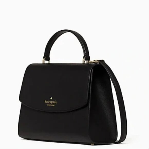 KATE SPADE DARCY TOP HANDLE SATCHEL BLACK LEATHER CROSSBODY SNAP CLOSURE - Picture 4 of 7